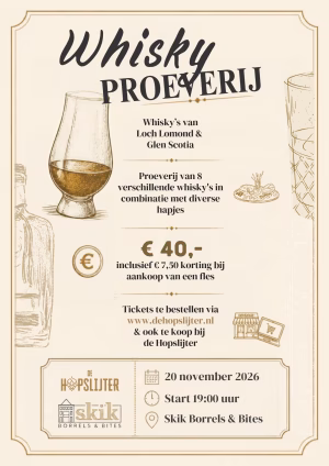 Whisky proeverij - vrijdag 20 november @Skik Borrels & Bites