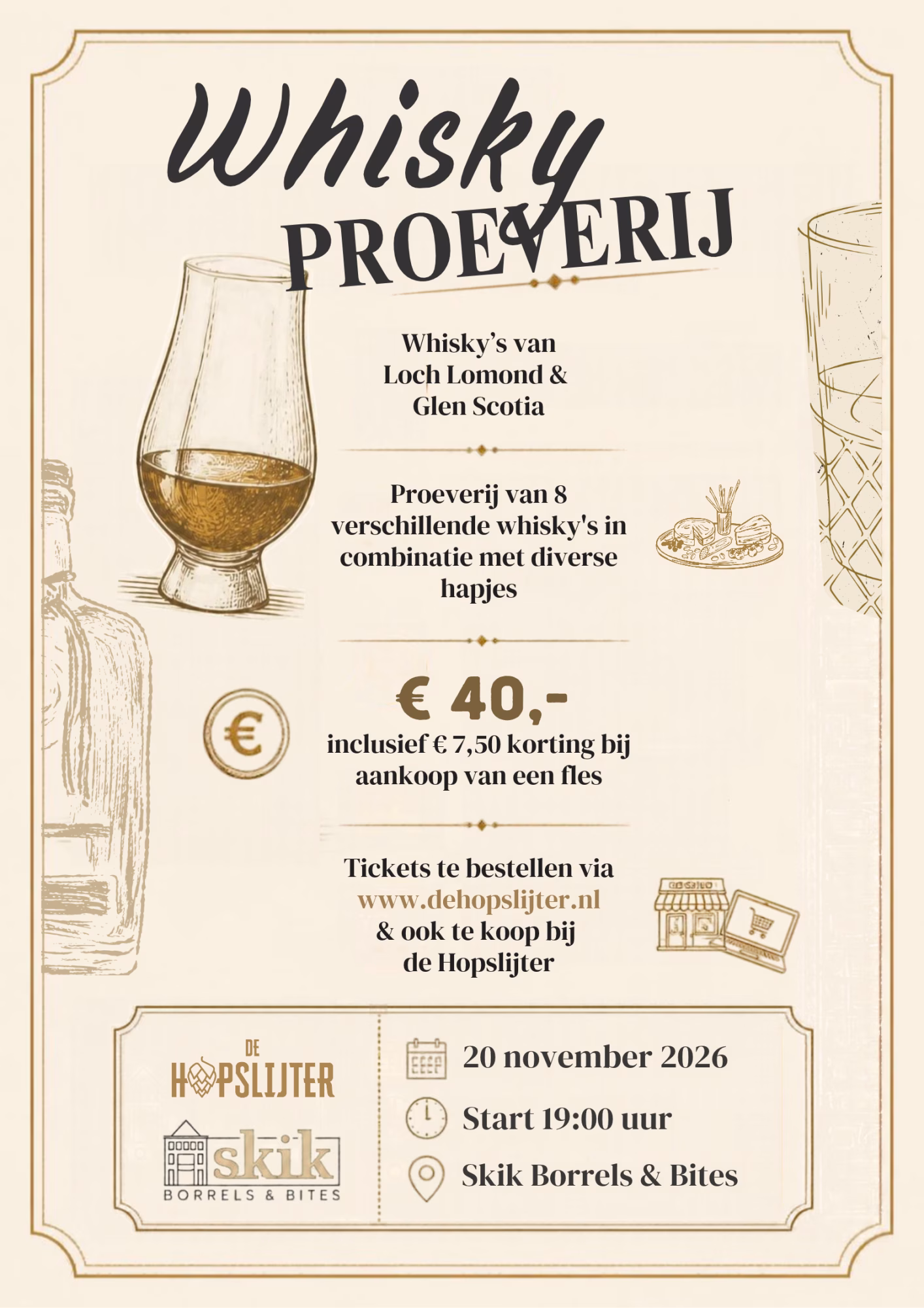 Whisky proeverij - vrijdag 20 november @Skik Borrels & Bites